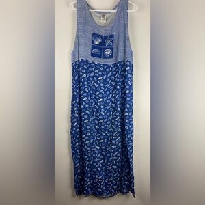 Usindo womens sleeveless Tropical blue shell long maxi dress size L